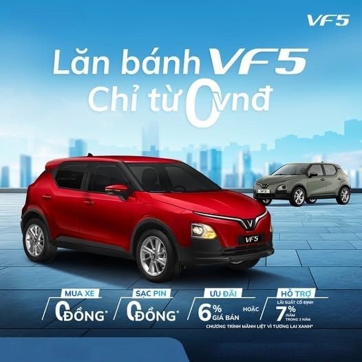 Chẳng phải tiết kiệm vài năm hay bỏ ra một số tiền lớn ngay từ ban đầu, bạn vẫn có thể rinh một chiếc xe điện đô thị nhỏ gọn như VF 5 với chi phí chỉ “0 đồng”(*) để bắt đầu hành trình xanh không khói bụi ngay bây giờ.